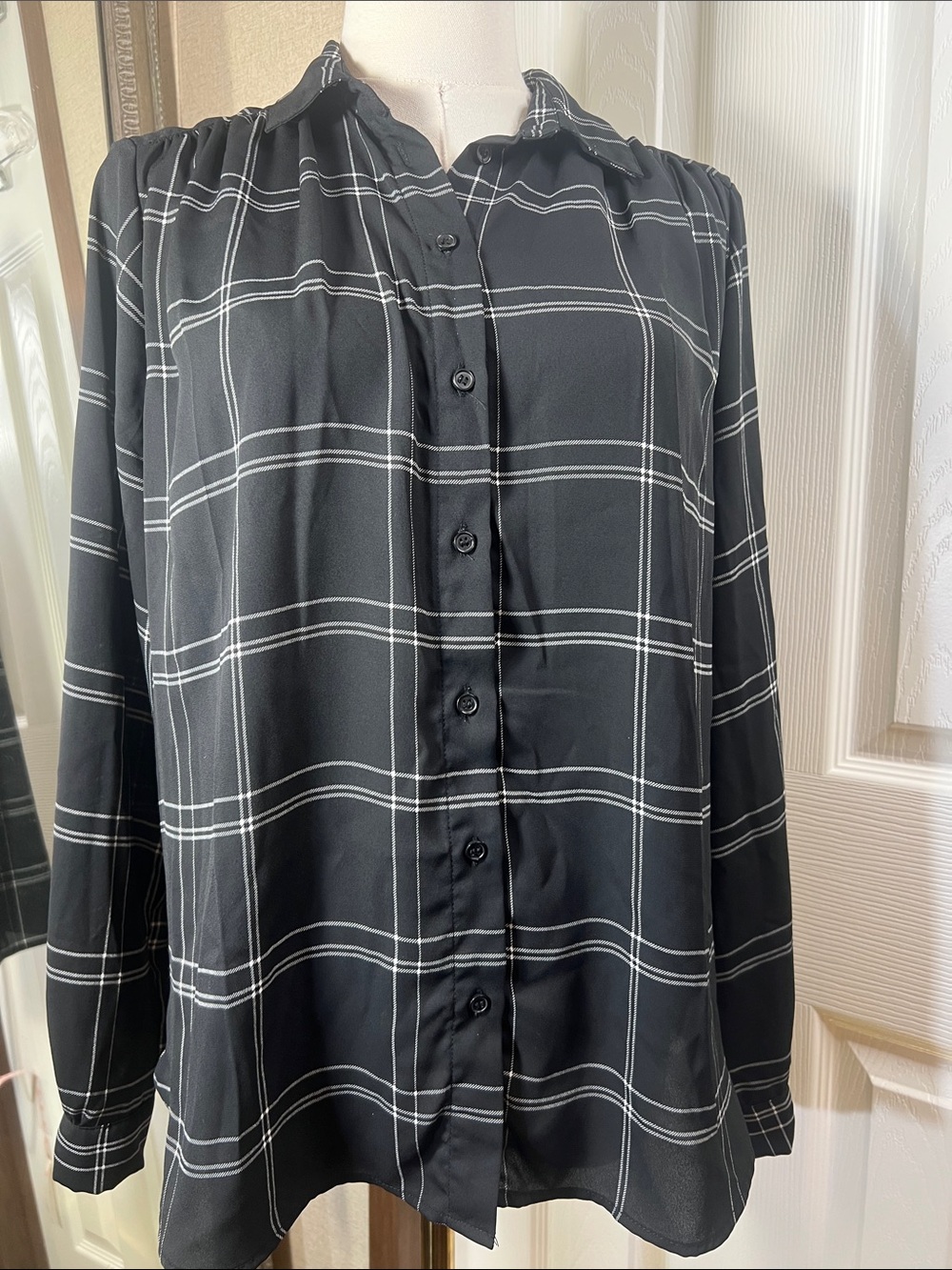 J. Jill Black Windowpane Plaid Button-Down Shirt